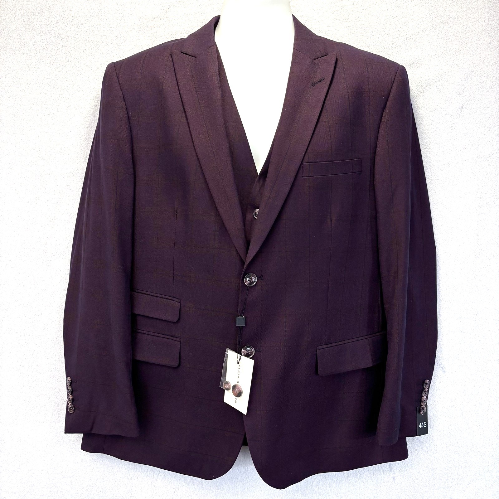 Nwt Alain Dupetit Blazer Vest 2 Pc Set Mens 44s Purple Plaid Formal Suit Jacket — image 2 of 8